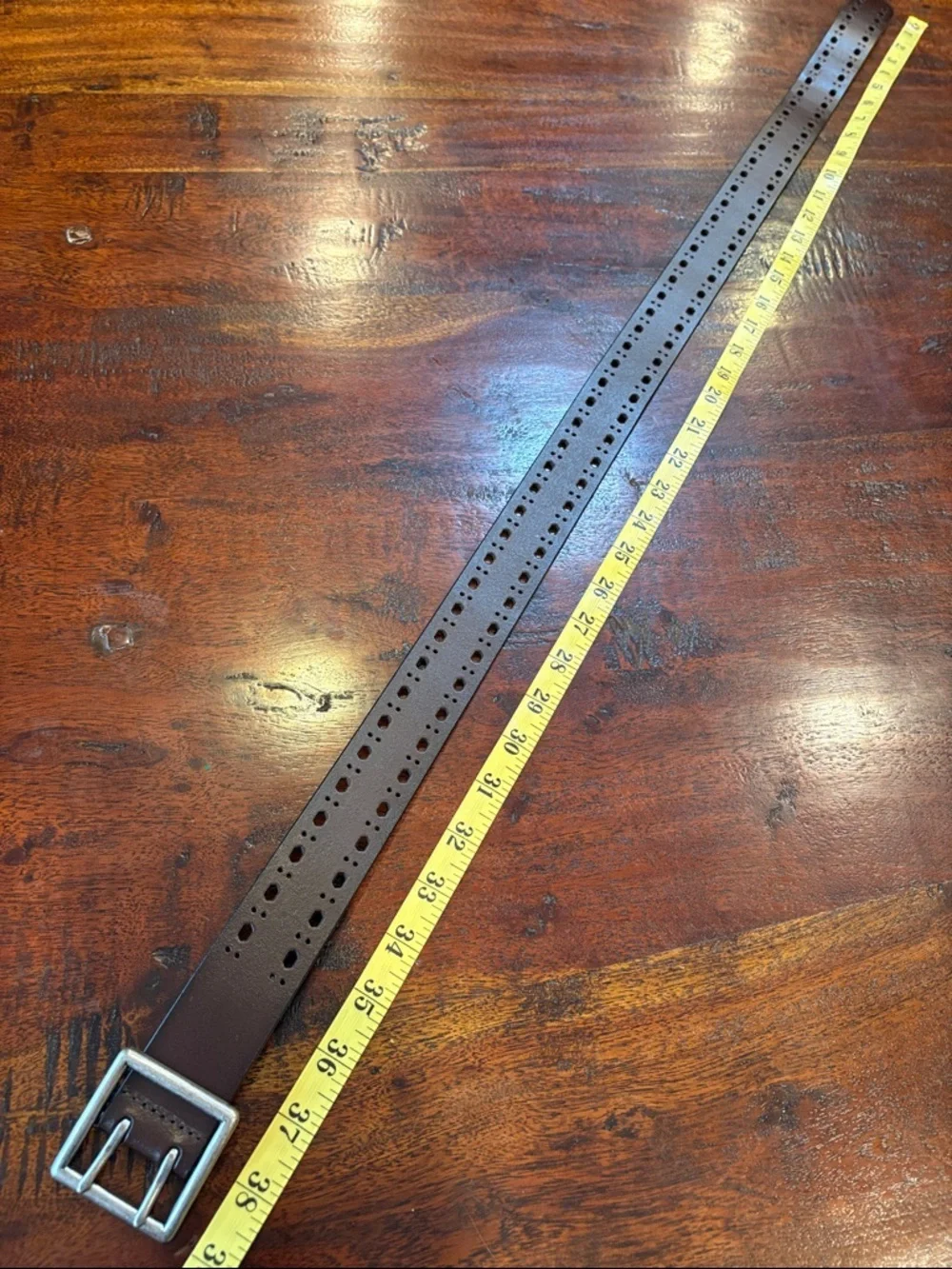Vintage Ralph Lauren Double Prong Perforated Brown Bonded Leather Belt sz Medium